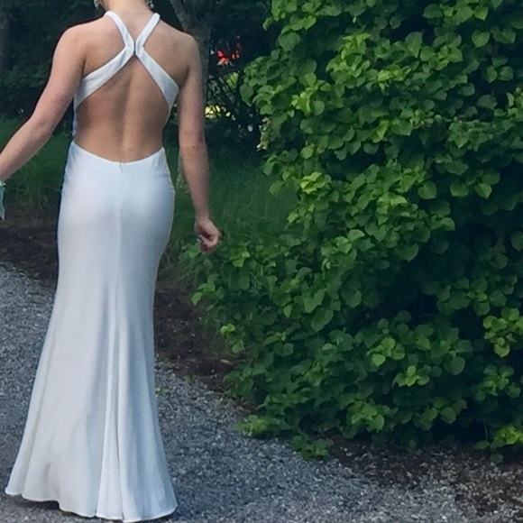White jersey prom dress - Picture 2 of 4